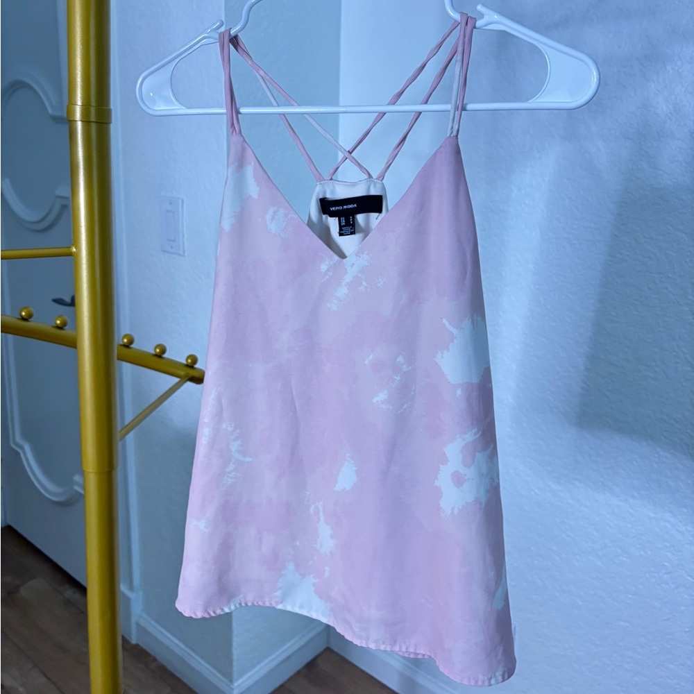 Vera Moda Pink & White Strappy Sleeveless Blouse
